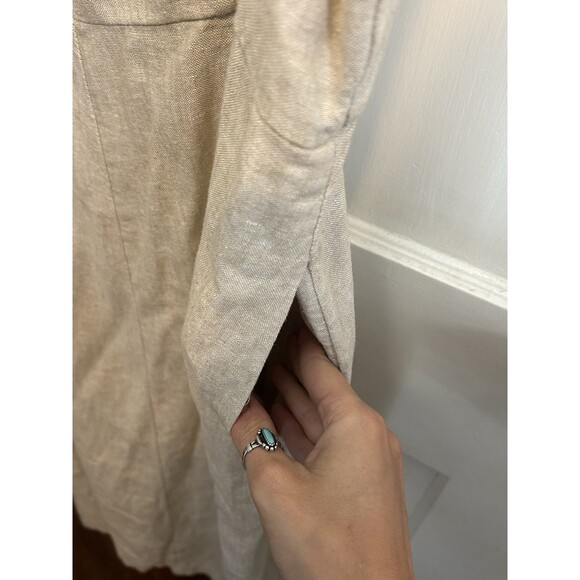 Old Navy XL Beige Linen Smocked Back Midi Dress Pockets Cottage Lagenlook Costal - Picture 6 of 9
